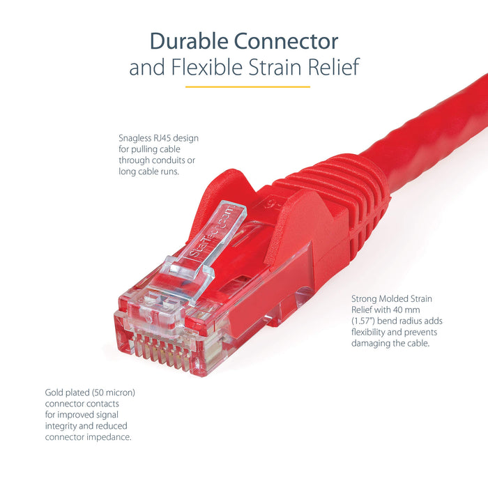 StarTech.com 100ft CAT6 UTP Red Snagless Gigabit Ethernet Cable ETL Verified