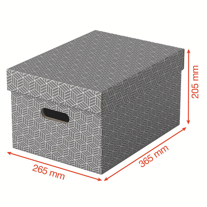 Esselte Home Storage Box 628283 Medium 100% Recycled Cardboard Grey 265 x 365 x 205 mm Pack of 3