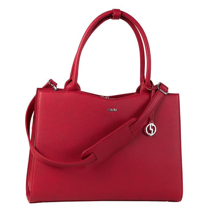 SOCHA Ladies Laptop Bag Straight Line Red 15.6 Inch Synthetic Leather Red 42 x 13 x 31.5 cm