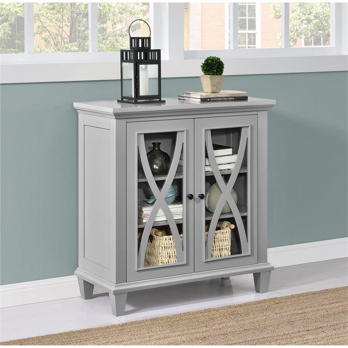 DOREL HOME Ellington PB, Glass; Paper Wrap; Metal Storage Cabinet Non Lockable 800.10 (W) x 379.98 (D) x 862.84 (H) mm Grey