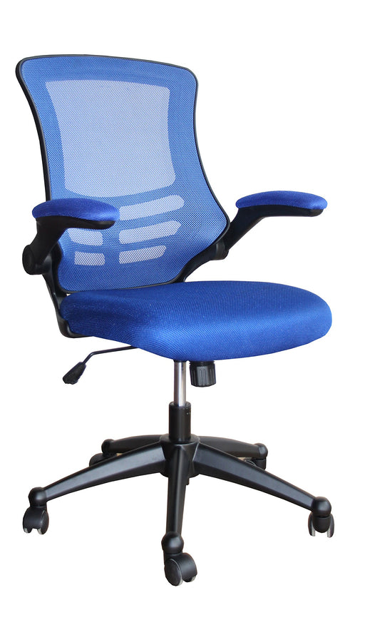 Nautilus Designs Ltd. Designer Medium Back Mesh Chair with Folding Arms Blue