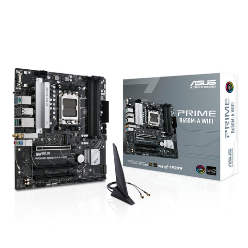 ASUS Prime B650M-A WIFI - Motherboard - micro ATX - Socket AM5 - AMD B650 Chipset - USB 3.2 Gen 1, USB 3.2 Gen 2, USB-C 3.2 Gen 1 - 2.5 Gigabit LAN, Wi-Fi 6, Bluetooth - onboard graphics (CPU required) - HD Audio (8-channel)