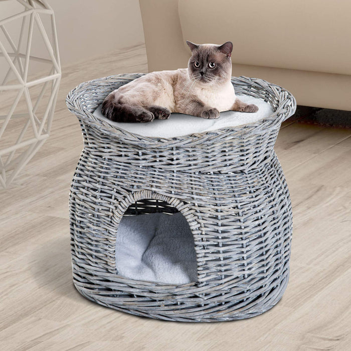 PawHut Wicker Bed Grey 370 mm x 560 mm x 400 mm