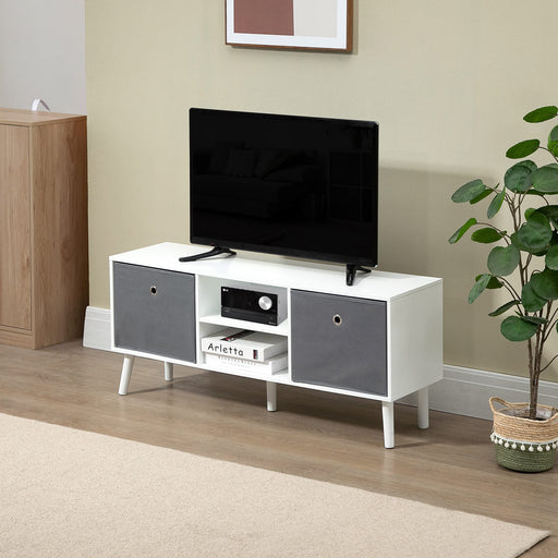 HOMCOM TV Stand MDF (Medium-Density Fibreboard), Nonwoven Fabric White, Grey 110 x 29 x 46.5 cm