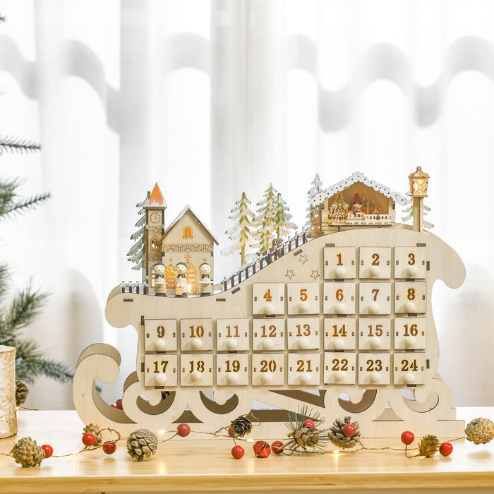 HOMCOM Advent Calendar Sled with Countdown Village