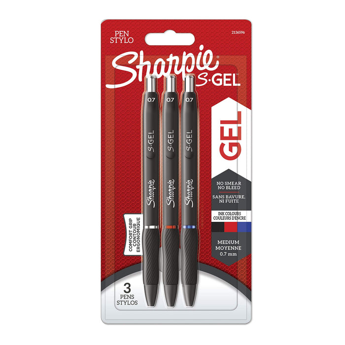 Sharpie Retractable Gel Pen 0.7 mm Black, Blue, Red Pack of 3