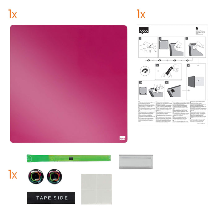 Nobo Mini Wall Mountable Magnetic Whiteboard Tile 1903803 Lacquered Steel Frameless 360 mm x 360 mm Pink