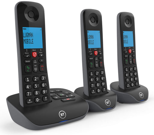 BT Essential DECT TAM Cordless Telephone 90659 Black Pack of 3