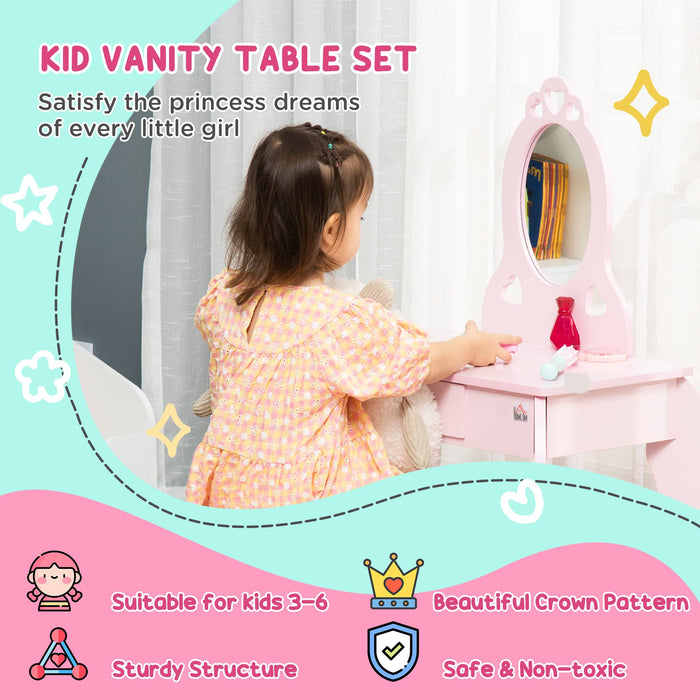 HOMCOM Kids' Dressing Table Set 311-036 MDF, Acrylic 36 (W) x 60 (D) x 88 (H) mm Pink