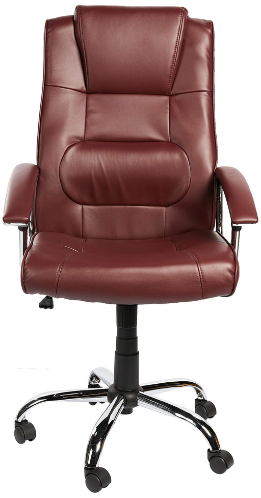 Nautilus Designs Ltd. High Back Leather Faced Executive Armchair with Integral Headrest and Chrome Base Burgundy