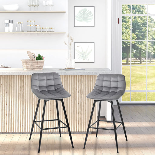 HOMCOM Counter Chair Velvet Touch Grey Pack of 2