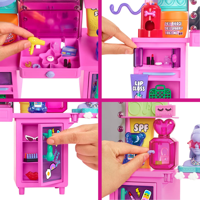 Barbie Extra Doll & Vanity Table Playset with 45 Accessories /GYJ70