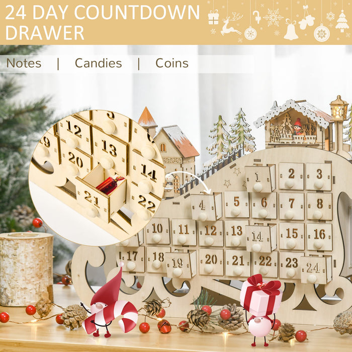 HOMCOM Advent Calendar Sled with Countdown Village