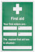 First Aid Sign First Aider Name and Location Vinyl 30 x 20 cm