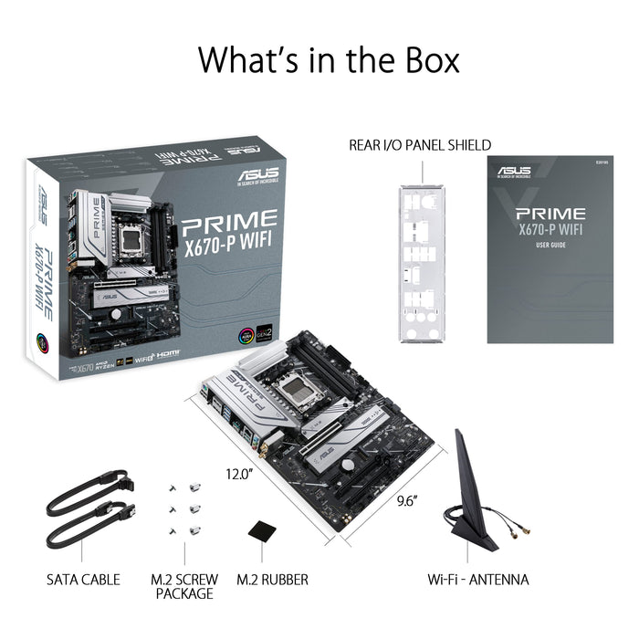 ASUS Prime X670-P WIFI - Motherboard - ATX - Socket AM5 - AMD X670 Chipset - USB 3.2 Gen 1, USB 3.2 Gen 2, USB-C Gen 2x2, USB-C 3.2 Gen 1 - 2.5 Gigabit LAN, Wi-Fi 6, Bluetooth - onboard graphics (CPU required) - HD Audio (8-channel)