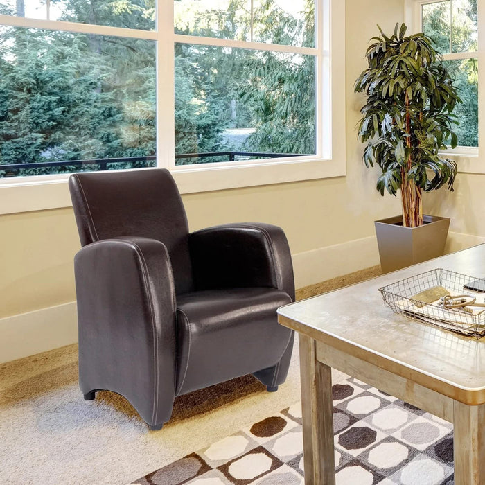 Nautilus Designs Ltd. High Back Lounge Armchair Upholstered in a Durable Leather Effect Finish - Brown