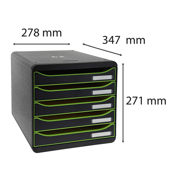 Exacompta Drawer Unit with 5 Drawers Big Box Plastic Black, Apple Green 27.8 x 34.7 x 27.1 cm