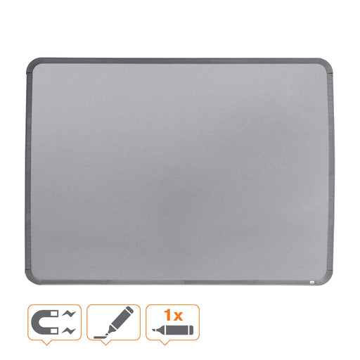 Nobo Small Desktop or Wall Mountable Magnetic Whiteboard QB05742C Lacquered Steel Silver Slim Frame 580 x 430 mm Grey