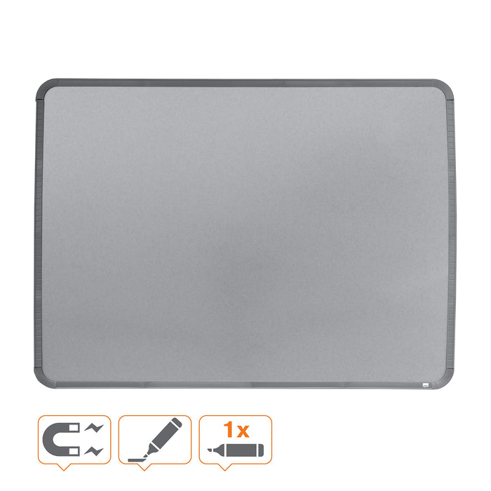 Nobo Small Desktop or Wall Mountable Magnetic Whiteboard QB05742C Lacquered Steel Silver Slim Frame 580 x 430 mm Grey