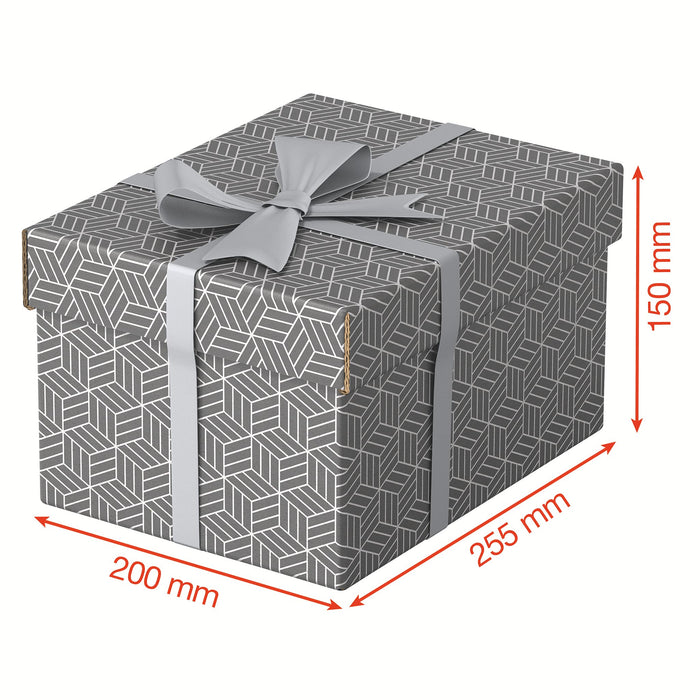 Esselte Home Storage and Gift Box 628281 Small 100% Recycled Cardboard Grey 200 x 255 x 150 mm Pack of 3