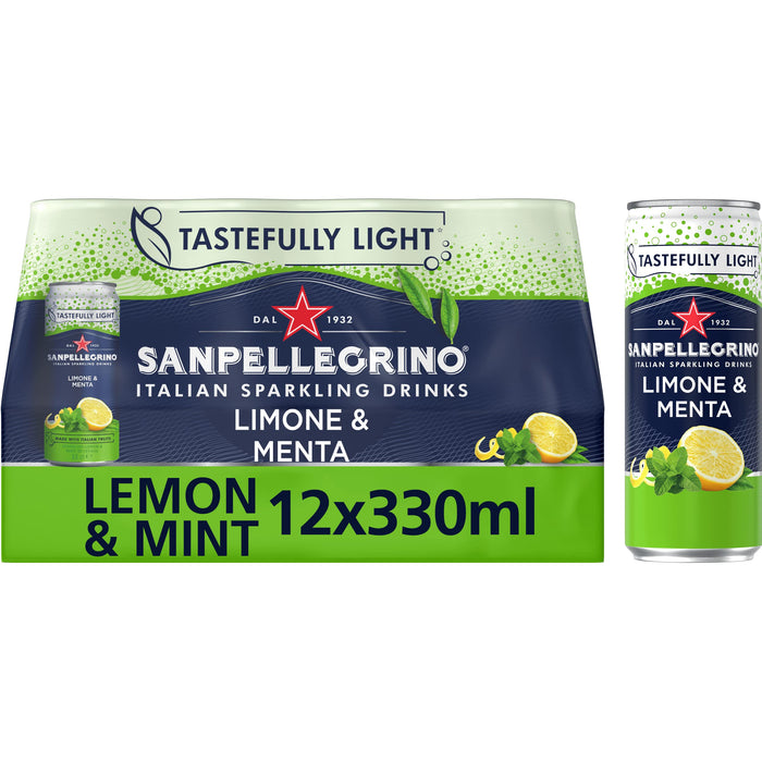 S.Pellegrino Limone & Menta Soft Drink Sparkling Lemon and Mint 12 Bottles of 330 ml