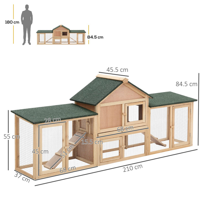 PawHut Rabbit Hutch Natural 455 mm x 2100 mm x 845 mm