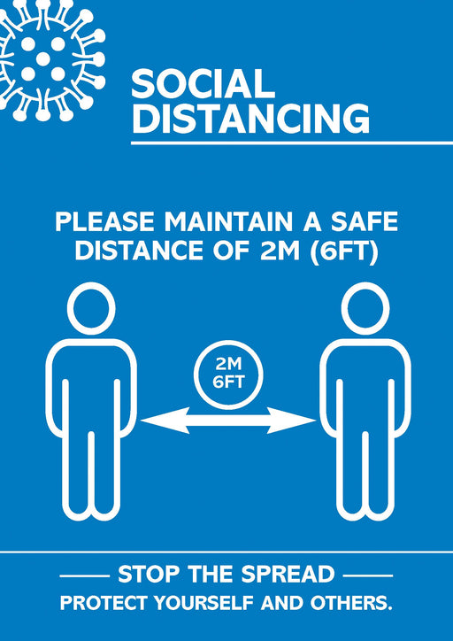 Seco Health & Safety Poster Social Distancing Semi-Rigid Plastic Blue, White 29.7 x 42 cm