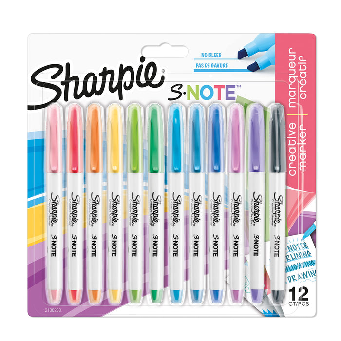 Sharpie S-Note 2138233 Highlighter Pastel Colours chisel Fine to Broad Not Refillable Pack of 12