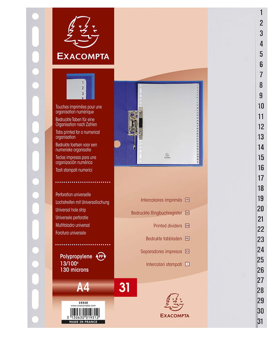 Exacompta Numerical Dividers 1 to 31 Grey A4