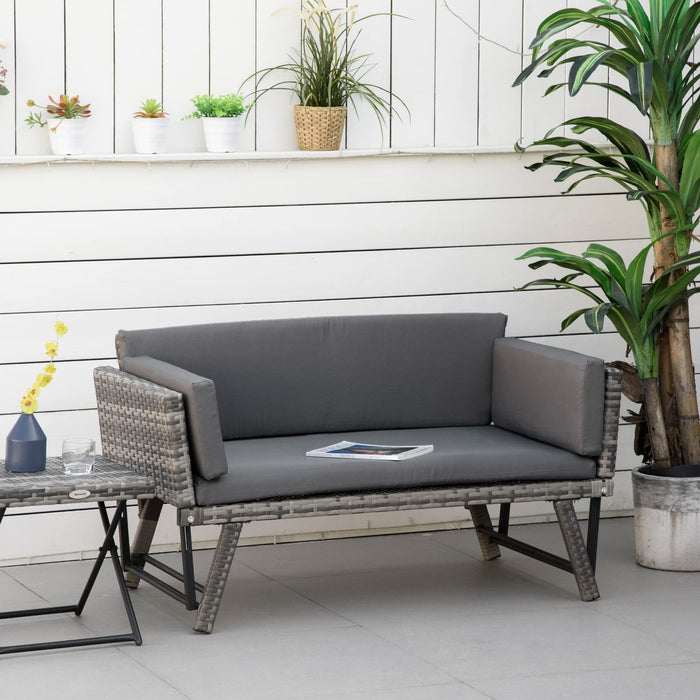 OutSunny Sofa 630 x 1,670 x 660 mm Steel, Rattan, PL (Polyester) Grey