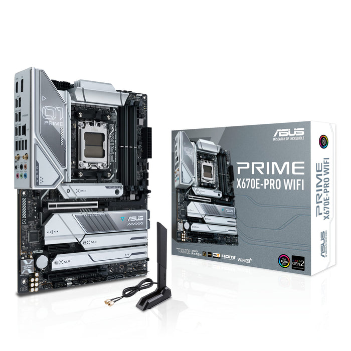 ASUS Prime X670E-PRO WIFI - Motherboard - ATX - Socket AM5 - AMD X670 Chipset - USB 3.2 Gen 1, USB 3.2 Gen 2, USB-C 3.2 Gen2, USB-C 3.2 Gen 2x2, USB-C 3.2 Gen 1 - 2.5 Gigabit LAN, Bluetooth, Wi-Fi - onboard graphics (CPU required) - HD Audio (8-channel)