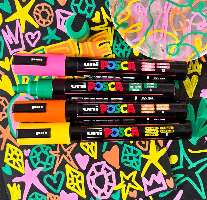 POSCA Paint Marker Bullet 1.3 mm Pink, Orange, Green, Yellow Pack of 4