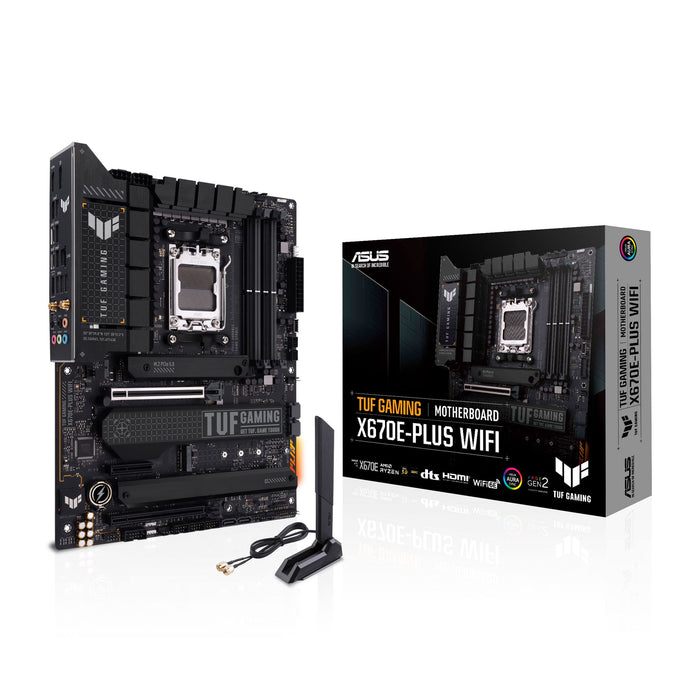 ASUS TUF GAMING X670E-PLUS WIFI - Motherboard - ATX - Socket AM5 - AMD X670 Chipset - USB 3.2 Gen 1, USB 3.2 Gen 2, USB-C Gen 2x2, USB-C 3.2 Gen2 - 2.5 Gigabit LAN, Wi-Fi 6, Bluetooth - onboard graphics (CPU required) - HD Audio (8-channel)