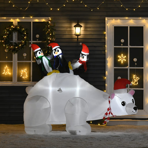 HOMCOM Christmas Polar Bear and Penguin Inflatable White 90 x 155 cm