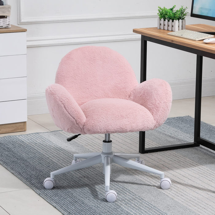 HOMCOM Office Chair Fluffy Fabric Pink