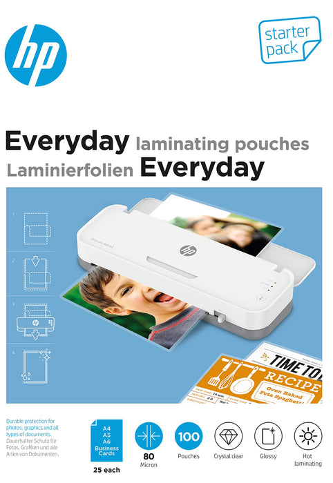 HP Everyday Laminating Pouch Glossy 80 microns (2 x 80) Transparent Pack of 100