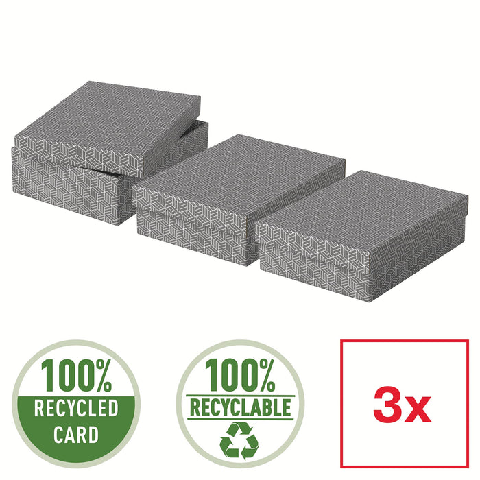 Esselte Home Storage and Gift Box 628285 Medium Flat 100% Recycled Cardboard Grey 265 x 360 x 100 mm Pack of 3