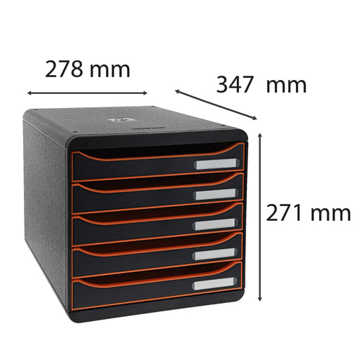 Exacompta Drawer Unit with 5 Drawers Big Box Plastic Black, Tangerine 27.8 x 34.7 x 27.1 cm