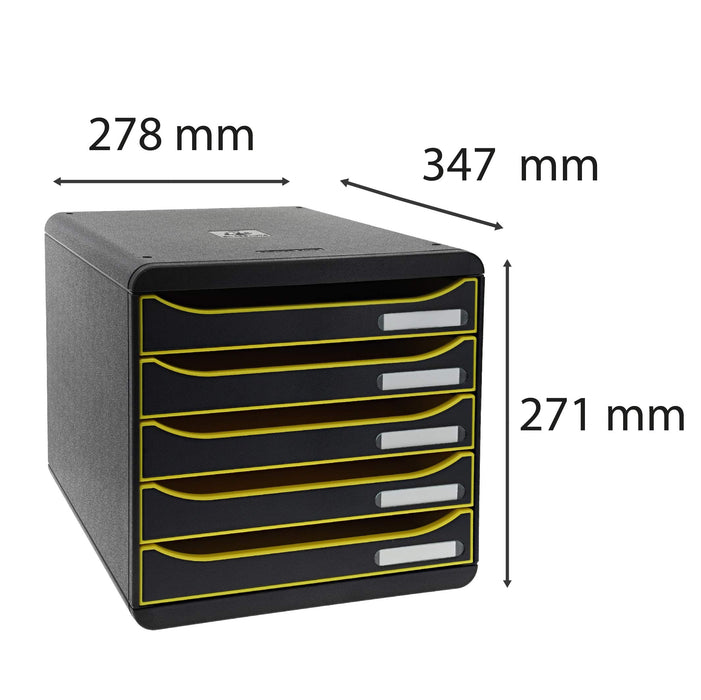 Exacompta Drawer Unit with 5 Drawers Big Box Plus Plastic Black, Yellow 27.8 x 34.7 x 27.1 cm