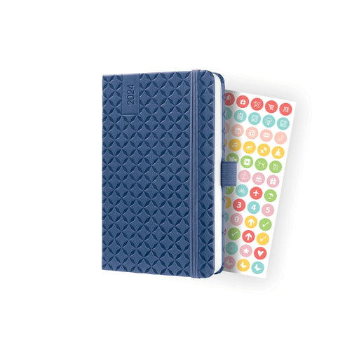 Sigel Jolie Diary A6 Week To View 2024 Hardcover With Elastic Fastener And Archive Pocket And Pen Loop Indigo Blue - J4100