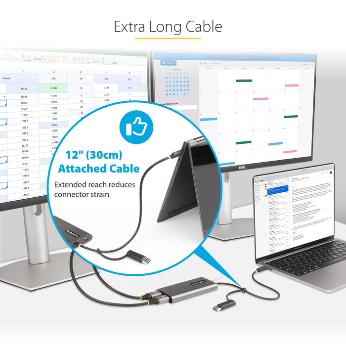 StarTech.com USB-C to Dual-HDMI Adapter USB-C or A to 2x HDMI 4K 60Hz 100W Power Delivery Pass-Through