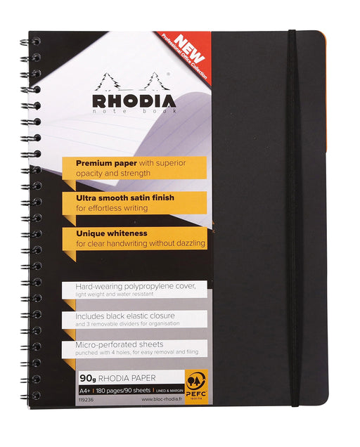 Rhodia Notebook 119236C A4+ Ruled Spiral Bound PP (Polypropylene) Soft Cover Black Perforated 180 Pages 90 Sheets