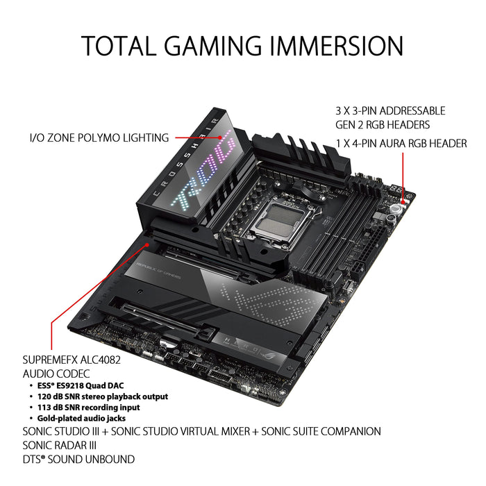 ASUS ROG CROSSHAIR X670E HERO - Motherboard - ATX - Socket AM5 - AMD X670 Chipset - USB 3.1 Gen 1, USB 3.2 Gen 2, USB4, USB-C 3.2 Gen2, USB-C 3.2 Gen 2x2 - 2.5 Gigabit LAN, Bluetooth, Wi-Fi - onboard graphics (CPU required) - HD Audio (8-channel)