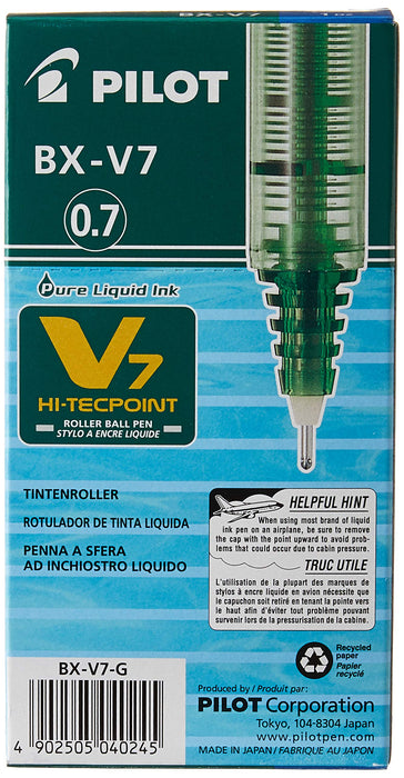 Pilot V7 Hi-Techpoint Rollerball Pen Medium 0.4 mm Green Pack of 12