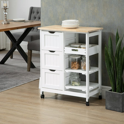 HOMCOM Kitchen Cart MDF (Medium-Density Fibreboard), Rubberwood White 370 x 670 x 855 mm