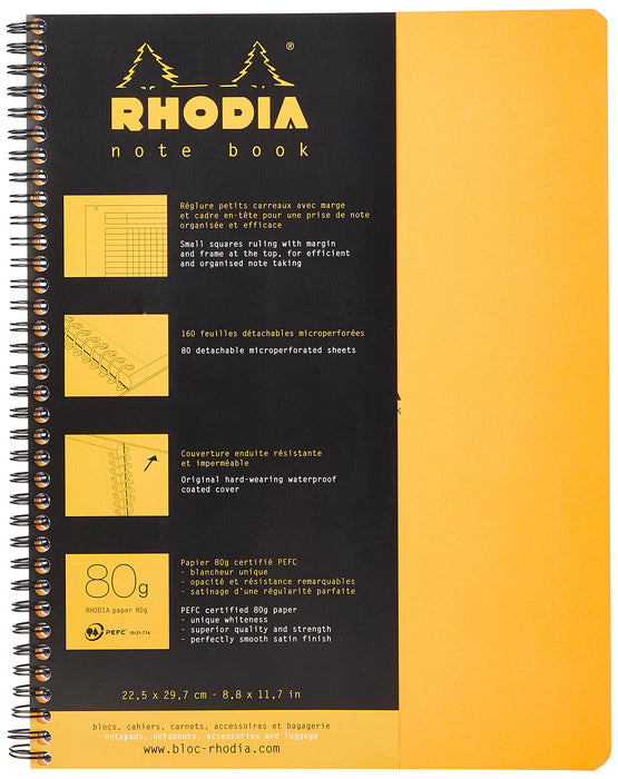 Rhodia Notebook 193008C A4+ Squared Spiral Bound Side Bound Laminated Cardboard Soft Cover Orange Perforated 160 Pages