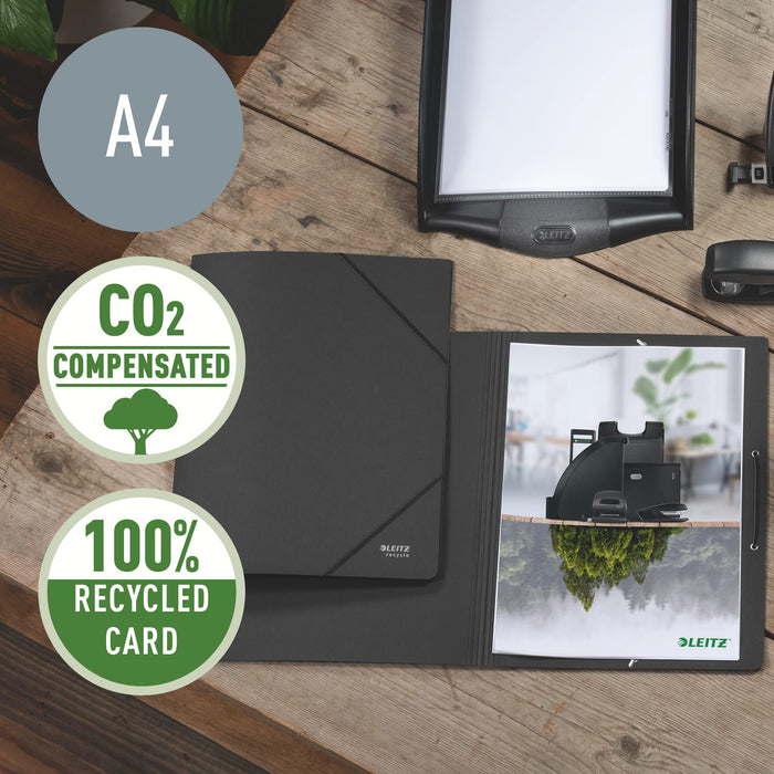 Leitz Recycle Card Folder with Elastic Bands A4 CO2 Neutral Black 430 gsm 100% Recycled Card