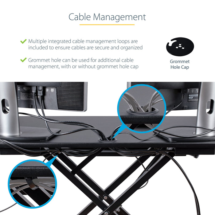 StarTech.com Height Adjustable Ergonomic Corner Sit Stand Desk Converter with Keyboard Tray 35 x 21 Inches Large Surface