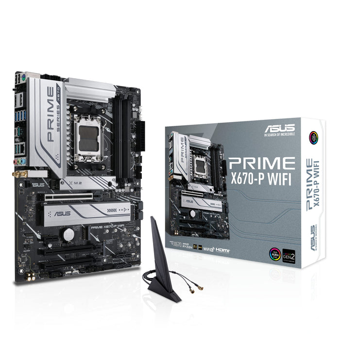 ASUS Prime X670-P WIFI - Motherboard - ATX - Socket AM5 - AMD X670 Chipset - USB 3.2 Gen 1, USB 3.2 Gen 2, USB-C Gen 2x2, USB-C 3.2 Gen 1 - 2.5 Gigabit LAN, Wi-Fi 6, Bluetooth - onboard graphics (CPU required) - HD Audio (8-channel)