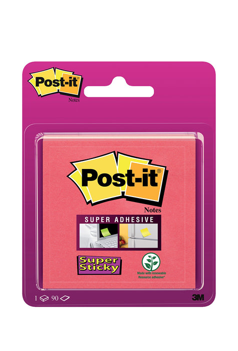 Post-it 6546SSPO Super Sticky Notes 76 x 76 mm (6 Blöcke mit 90 Zetteln), Farbe Mohn